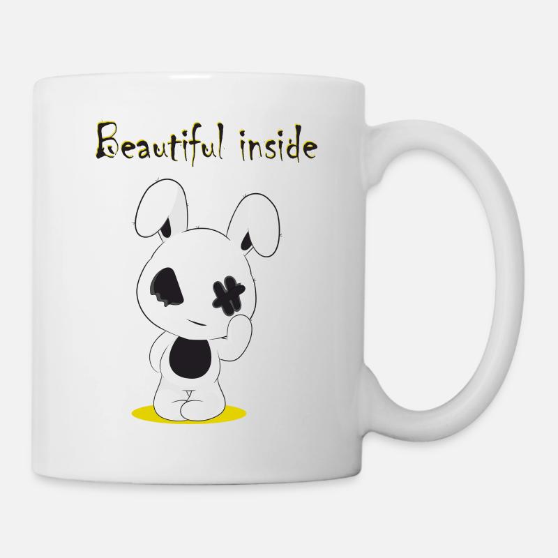 Beautiful inside Spruch mit ramponierten Hasen - Tasse - Weiß