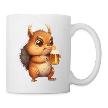Drôle d’écureuil avec mauvais œil et bière - Mug blanc - blanc - Droite