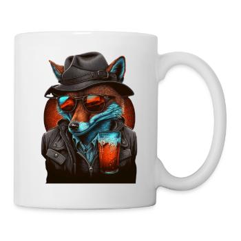 Cooler Gangster Fuchs mit Bier und Sonnenbrille - Tasse - Weiß - Rechts