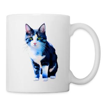 Domestic short-haired cat waits for owner - Mug - white - Right