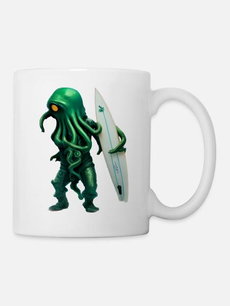 Green surfing octopus, free - Tasse - Weiß