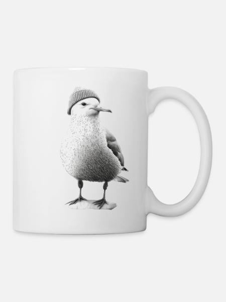Nordsee Möwe Mütze Beanie - Tasse - Weiß