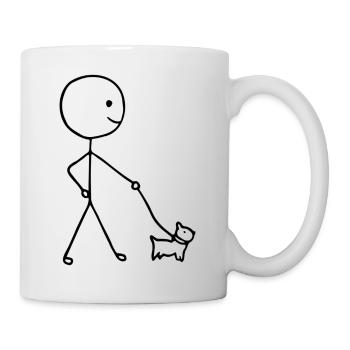 Funny Stickman walking with a Dog - Tasse - Weiß - Rechts