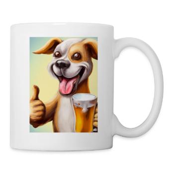 Lustiger Hund mit Bier - Tasse - Weiß - Rechts