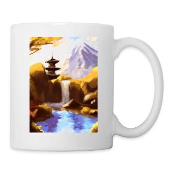 Japan Tower Wasserfall Gemälde - Tasse - Weiß - Rechts