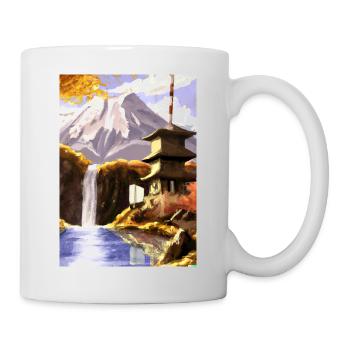 Japan Tower Wasserfall Gemälde - Tasse - Weiß - Rechts