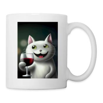Katze mit Wein - Tasse - Weiß - Rechts