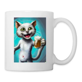 Glückliche Katze mit Bier - Tasse - Weiß - Rechts