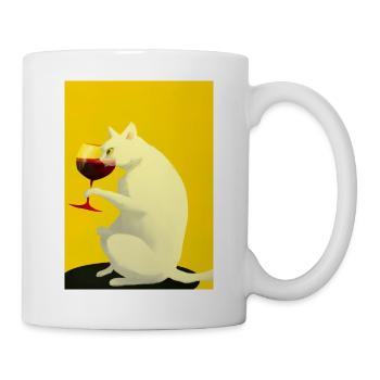 Katze mit Wein - Tasse - Weiß - Rechts