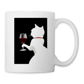 Katze mit Wein - Tasse - Weiß - Rechts