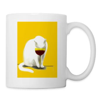 Katze mit Wein - Tasse - Weiß - Rechts