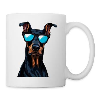 Dobermann mit Sonnenbrille - Tasse - Weiß - Rechts