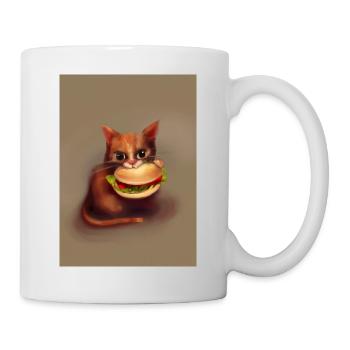 Katze frisst Burger - Tasse - Weiß - Rechts
