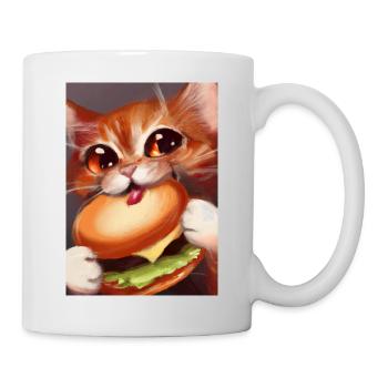 Katze frisst Burger - Tasse - Weiß - Rechts