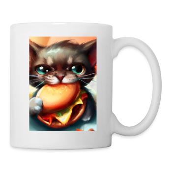 Katze frisst Burger - Tasse - Weiß - Rechts