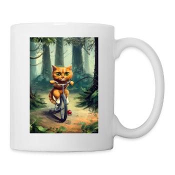 Katze fährt Fahrrad - Tasse - Weiß - Rechts