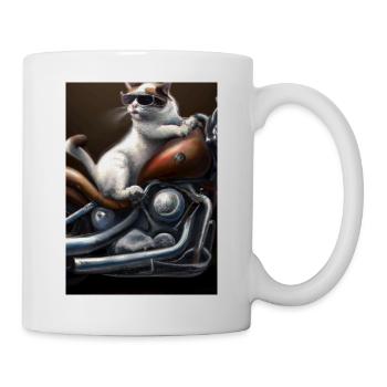 Motorrad Katze - Tasse - Weiß - Rechts