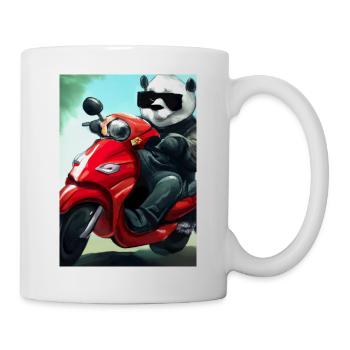 Motorrad-Panda - Tasse - Weiß - Rechts