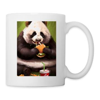 Panda isst Fast Food - Tasse - Weiß - Rechts