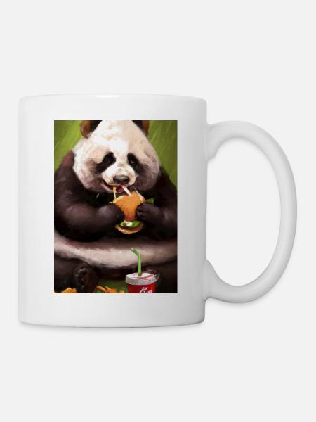 Panda isst Fast Food - Tasse - Weiß