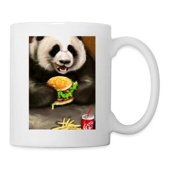 Panda isst Fast Food - Tasse - Weiß - Rechts