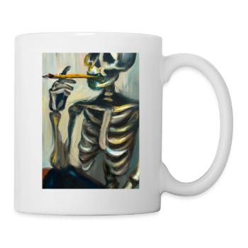 Skelett raucht eine Zigarette - Tasse - Weiß - Rechts