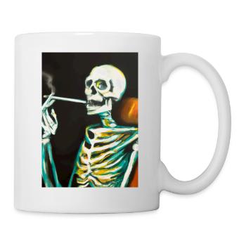 Skelett raucht eine Zigarette - Tasse - Weiß - Rechts