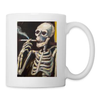 Skelett raucht eine Zigarette - Tasse - Weiß - Rechts