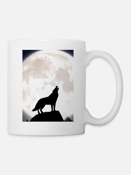 Wolf bei Nacht - Tasse - Weiß