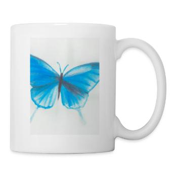 Blauer Schmetterling - Tasse - Weiß - Rechts