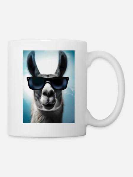 Lama mit Sonnenbrille - Tasse - Weiß
