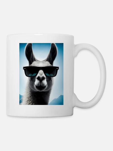 Lama mit Sonnenbrille - Tasse - Weiß