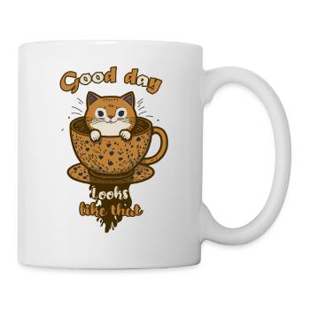 CAT AND COFFEE, GOOD DAY sieht so aus - Tasse - Weiß - Rechts