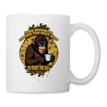 This monkey knows the best way to start the day - Mug - white - Right
