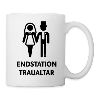 Endstation Traualtar (Bräutigam / Braut / JGA / B) - Tasse - Weiß - Rechts
