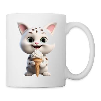 Katze mit Eis - Tasse - Weiß - Rechts