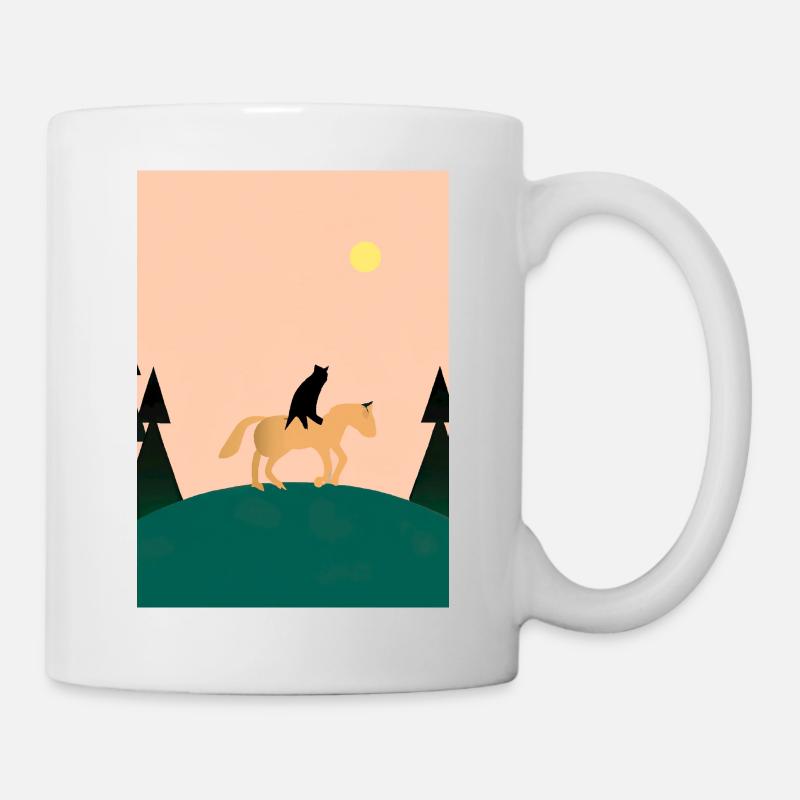 Katze reitet Pferd Minimal - Tasse - Weiß