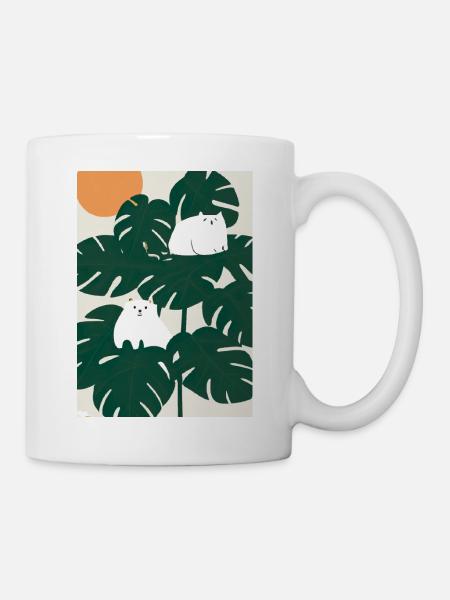 Katzen auf Leafs - Tasse - Weiß