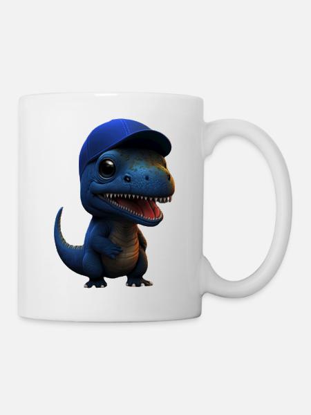 Cute Baby Dinosaur with Navy Cup - Mug - white