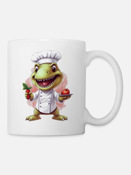 Cute Baby Tyrannosaurus Rex Chef with Apple - Mug - white