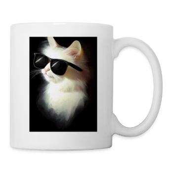 Katze mit Sonnenbrille - Tasse - Weiß - Rechts