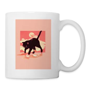 Niedliche schwarze Katze - Tasse - Weiß - Rechts