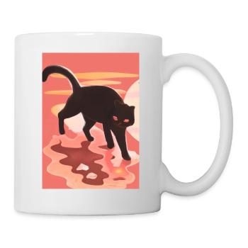 Niedliche schwarze Katze - Tasse - Weiß - Rechts