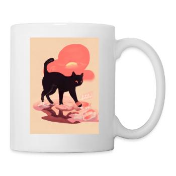 Niedliche schwarze Katze - Tasse - Weiß - Rechts