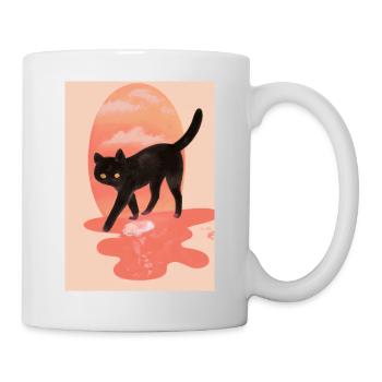 Niedliche schwarze Katze - Tasse - Weiß - Rechts