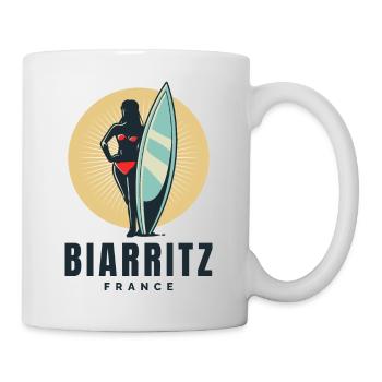 Biarritz Frankreich Retro Surfer Mädchen - Tasse - Weiß - Rechts