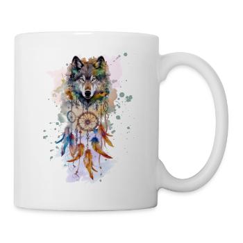 Wolf mit Traumfängerin Aquarell - Tasse - Weiß - Rechts