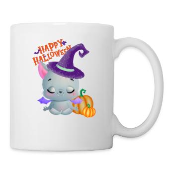 Joyeux Halloween chauve-souris avec chapeau - Mug blanc - blanc - Droite