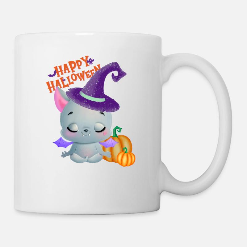 Joyeux Halloween chauve-souris avec chapeau - Mug blanc - blanc