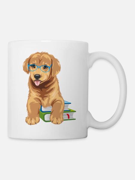 Golden retriever intelligent avec des livres - Mug blanc - blanc